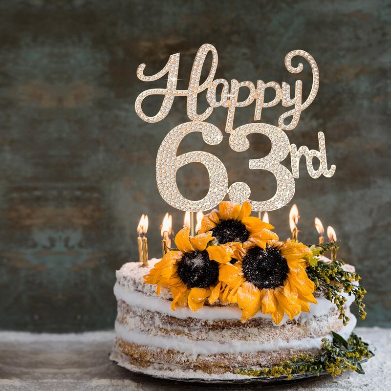 LASKYER Happy 63rd Birthday Decorations,63rd Birthday Gold Rhinestone Cake Topper - Cheers to 63 Years Old Bday Party Metal Sparkly Cake Centerpieces Sign. - Image 4